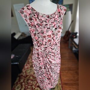 Connected Apparel Pink and Brown Patterned Dress